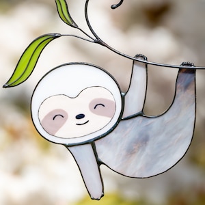 Stained glass sloth ornament Unique Christmas Gift Custom stained glass window hangings Sloth gifts Modern stained glass ornament