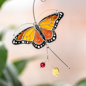 Butterfly stained glass window hangings Monarch Modern stained glass monarch butterfly Custom suncatcher Butterfly artwork