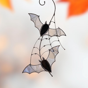 Schwarze Fledermaus Glasmalerei Suncatcher, Halloween Spinnennetz Fensterbehang