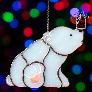 stained glass polar bear suncatcher