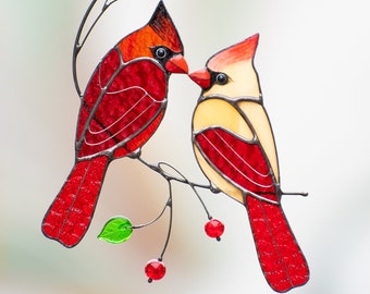 Cardinal stained glass window hangings Mothers Day gift Stained glass bird suncatcher Cardinal gifts Custom stained glass decor