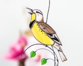 Western meadowlark stained glass suncatcher Christmas gifts Bird stained glass window hangings Fairy garden decor
