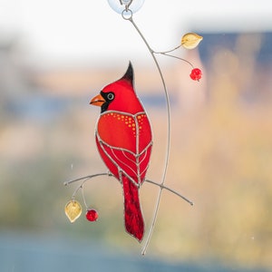 Stained glass cardinal suncatcher Mothers Day gift Bereavement gift Custom stained glass cardinal memorial ornament Cardinal gift