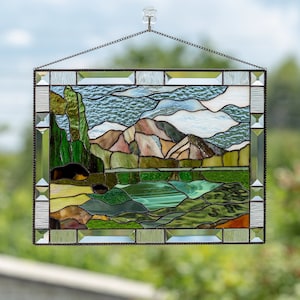 Stained glass window hangings panel Mothers Day gift Grand Teton National park Fathers Day gifts