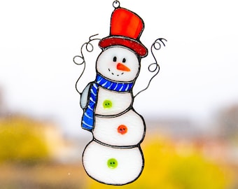 Snowman stained glass Christmas gifts Christmas suncatcher Christmas ornaments for window decoration