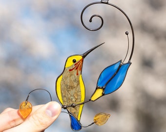 Ukraine hummingbird stained glass window hangings Ukrainian gifts Custom stained glass bird suncatcher Hummingbird feeder decor