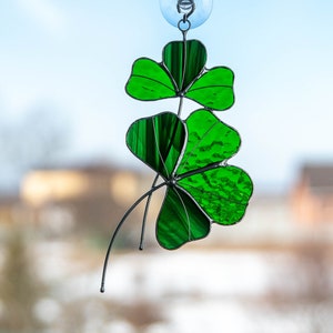 Clover stained glass suncatcher St Patricks Day Stained glass window hangings Christmas dad gift