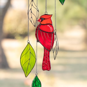 Glasmalerei Kardinal Sympathie Windspiel Benutzerdefinierte Glasmalerei Kardinal Verzierung Kardinalgeschenke Glasmalerei Vogel Suncatcher