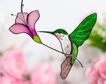 Acchiappasole per uccelli in vetro colorato colibrì Regalo per la festa della mamma Arazzi personalizzati per vetrate colorate Regali colibrì