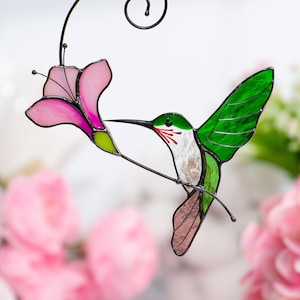 Hummingbird stained glass bird suncatcher Mothers Day gift Custom stained glass window hangings Hummingbird gifts