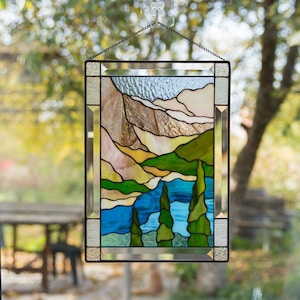 Custom stained glass panel Handmade product Mountain stained glass window hangings Banff national park