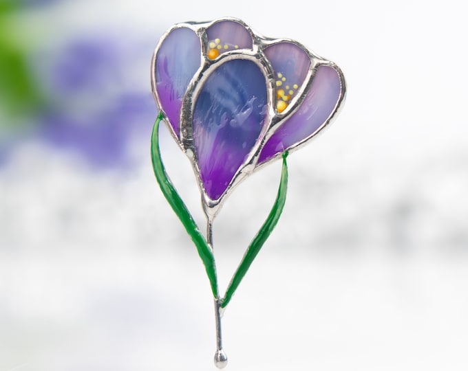 Saffron stained glass jewelry Mother in law gift Crocus stained glass flower brooch