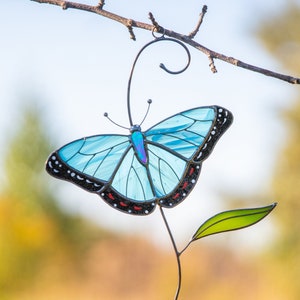 Morpho butterfly stained glass window hangings Mothers Day gift Butterfly stained glass suncatcher Fathers Day gifts