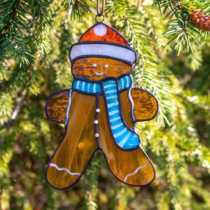 Gingerbread Man stained glass window hangings Christmas gifts stained glass window suncather funny Christmas decor