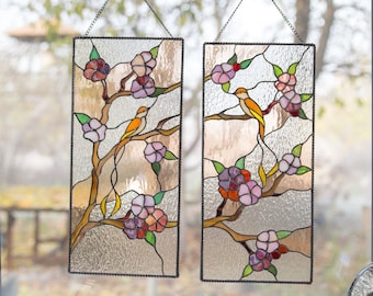Sakura stained glass panel Mothers day gifts Cherry blossom stained glass window hangings