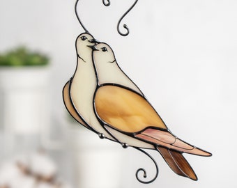 Mourning dove stained glass bird Mothers Day gifts Modern stained glass window hangings Pigeon art Stained glass dove