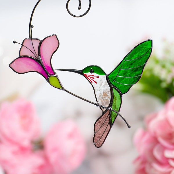 Hummingbird stained glass bird suncatcher Mothers Day gifts Custom stained glass window hangings Hummingbird gifts Fathers Day gifts