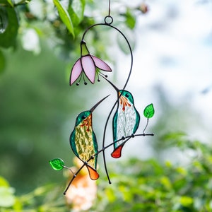 Hummingbird stained glass bird suncatcher Mothers Day gift Hummingbird wall art Custom stained glass window hangings Fathers Day gifts