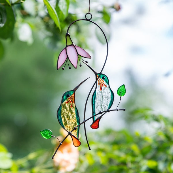 Hummingbird stained glass bird suncatcher Mothers Day gift Hummingbird wall art Custom stained glass window hangings Fathers Day gifts