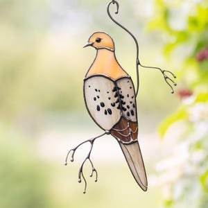 Stained glass bird suncatcher Mourning dove Custom stained glass window hangings Best selling items handmade Pigeon gifts