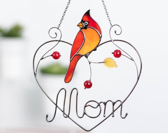 Cardinal stained glass window hangings Mothers Day gift Personalized gifts stained glass bird suncatcher Cardinal memorial gift