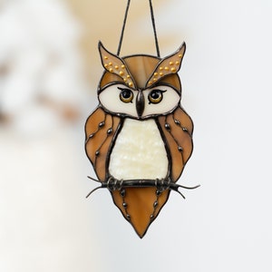 brown owl stained glass light catcher