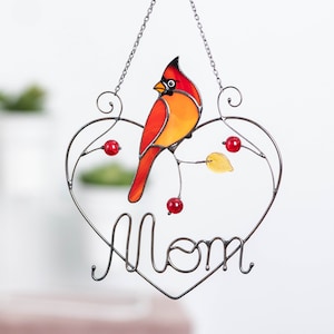 Cardinal stained glass window hangings Mothers Day gift Personalized gifts stained glass bird suncatcher Cardinal memorial gift