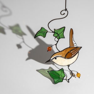 Carolina Wren stained glass window hangings Best selling items handmade Stained glass bird suncatcher