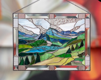 Glacier national park stained glass window panel Mothers Day gift Custom stained glass window hangings decor Fathers Day gifts