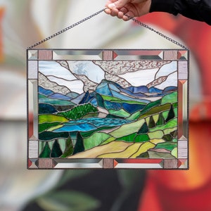 Glacier national park stained glass window panel Mothers Day gift Custom stained glass window hangings decor