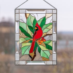 Cardinal stained glass cardinal window hangings Mothers Day gift Custom stained glass panel Cardinal ornament