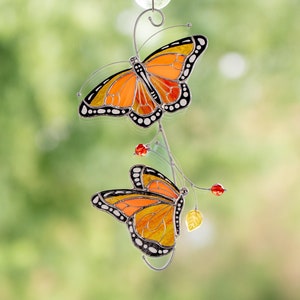 Stained glass butterfly memorial Custom stained glass suncatcher Fly insect Butterly artwork stained glass window hangings