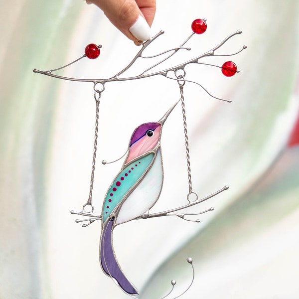 Colibrí vidrieras suncatcher Regalos del Día de las Madres Vidrieras personalizadas colgantes Arte colibrí Regalos del Día del Padre