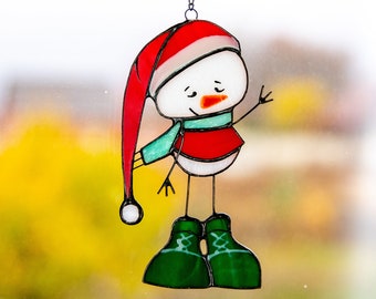 Snowman stained glass window hangings Christmas gifts Christmas gifts Modern stained glass Santa suncatcher