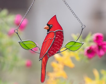 Stained glass cardinal Mothers Day gift Bereavement gift Custom stained glass cardinal memorial ornament Stained glass yard art