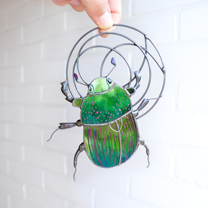 Scarab stained glass window hangings Mothers Day gift Beetle charm stained glass suncatcher Egyptian amulet stained glass insect