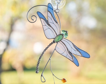 Gebrandschilderd glas libel Moederdag cadeau Aangepaste glas-in-lood libel suncatcher Dragonfly vleugels Gebrandschilderd glas libel kunst aan de muur