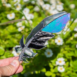 Crow stained glass feather suncatcher Teacher retirement gifts Raven stained glass window hangings