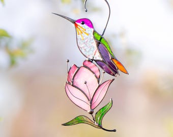 Hummingbird stained glass bird suncatcher Mother in law gifts Custom stained glass window hangings Hummingbird gifts