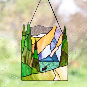 Grand Teton national park stained glass panel Mothers Day gift Custom stained glass mountain Desk accessories for men