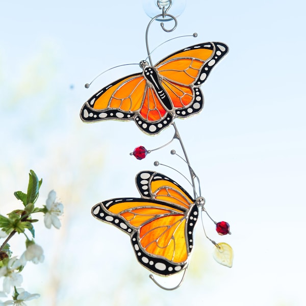 Stained glass monarch butterfly Best gift for mom Butterfly gifts stained glass window hangings Sister in law gifts Patio decor