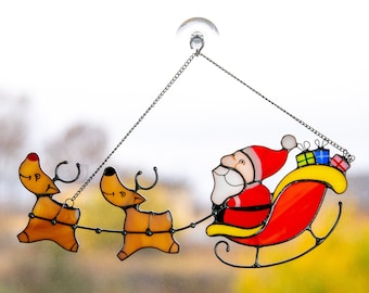 Weihnachten Buntglas Weihnachtsgeschenke Santa Suncatcher Rentier Glasmalereifensterbehänge Wichtelgeschenk