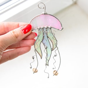 Jellyfish stained glass window hangings Mothers Day gift Custom stained glass suncatcher Fathers Day gifts