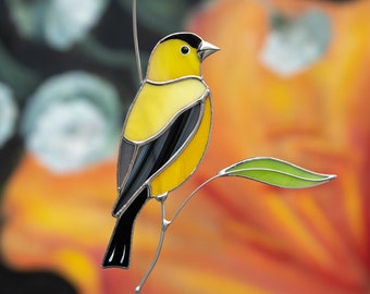 Goldfinch stained glass window hangings Mothers Day gift Custom stained glass bird art Fathers Day gifts