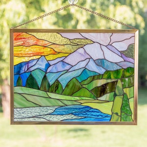 Glacier national park stained glass panel Gifts for him Christmas Best selling items handmade Custom stained glass window hangings