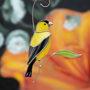 Goldfinch stained glass window hangings Mothers Day gift Custom stained glass bird art Fathers Day gifts