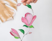 Flower stained glass window hangings Magnolia stained glass decor Garden stained glass suncatcher