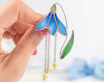 Bijoux perce-neige en vitrail personnalisés cadeaux fête des mères perce-neige fleur vitrail pin plante cadeaux perce-neige