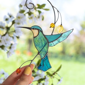 Hummingbird stained glass window hangings Mothers Day gift Bird cage Custom stained glass bird suncatcher Hummingbird gift Fathers Day gifts image 1