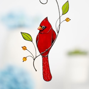 Cardinal stained glass window hangings Mothers Day gift Custom stained glass cardinal suncatcher Cardinal gifts